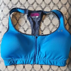 Under Armour Blue and Gray Sports Bra with Zippered Front